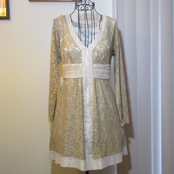 Laundry by Design Gold Lace Shimmer Overlay Mini Dress - Picture 4 of 13